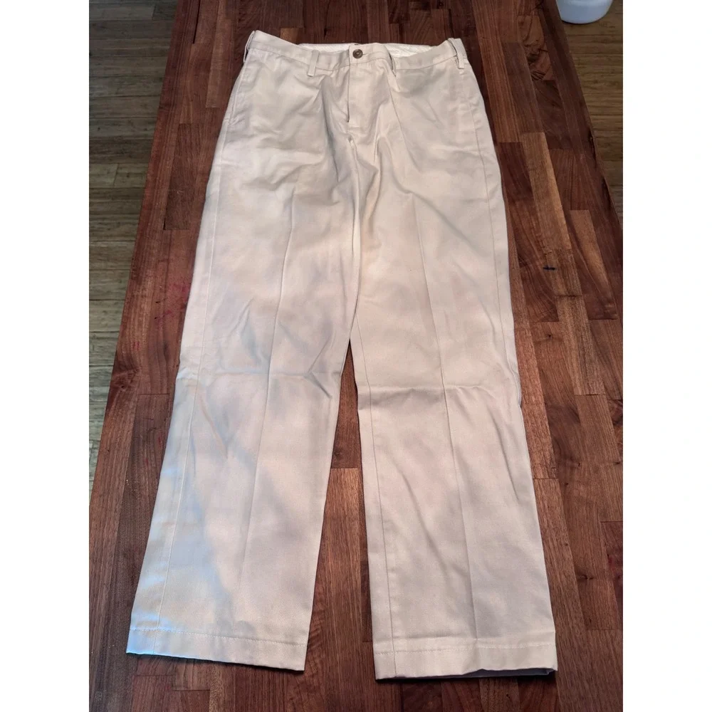 Lands End Mens 32 Traditional Fit No Iron Comfort Waist Chino Pants Light Stone